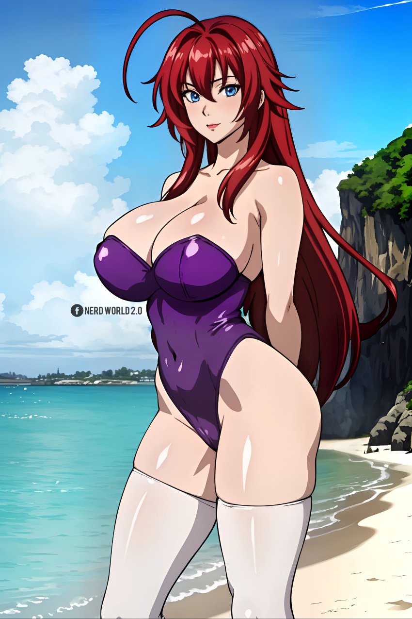 ai_generated big_breasts high_school_dxd nerdworld97 red_hair rias_gremory strapless_leotard