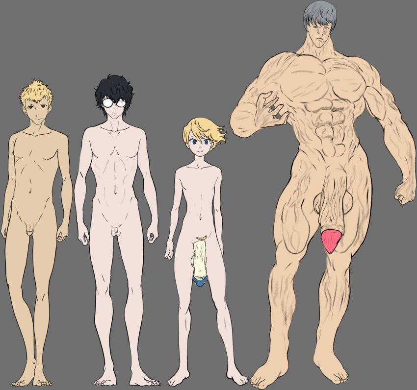 4boys atlus black_hair blonde_hair blue_eyes body_difference concept_art dick glasses huge_cock male_only micropenis muscular muscular_male narukami_yu nude penis_out penis_size_difference persona persona_4 persona_4_the_golden persona_5 ren_amamiya ryuji_sakamoto silver_hair sketch small_but_hung tagme teddie teddie_(persona) wankofool white_skin