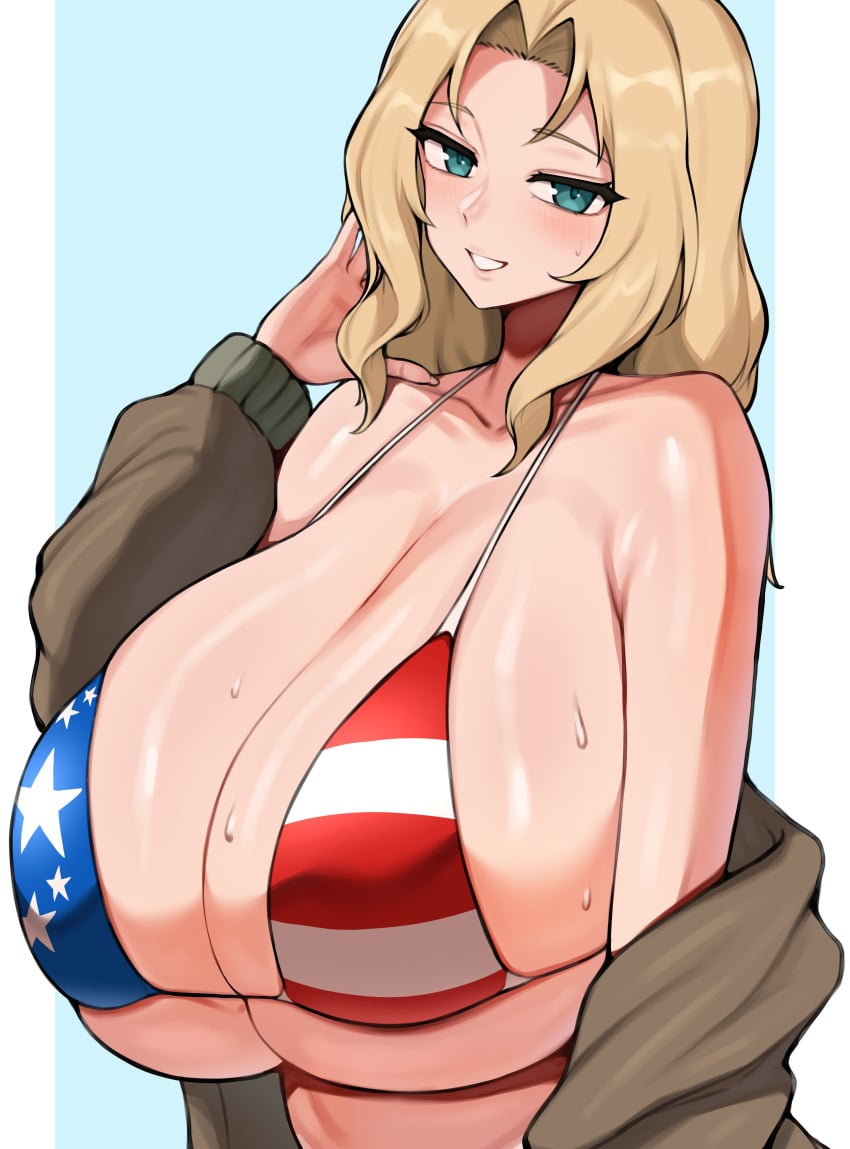 1girls american_flag_bikini bikini kay_(girls_und_panzer) tagme tiger_drop