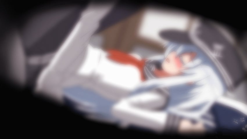 black_legwear blurry blush cuckold female futon hangaku hat hibiki_(kantai_collection) implied_sex kantai_collection long_hair netorare open_mouth pantyhose school_uniform serafuku silver_hair small_breasts solo_focus