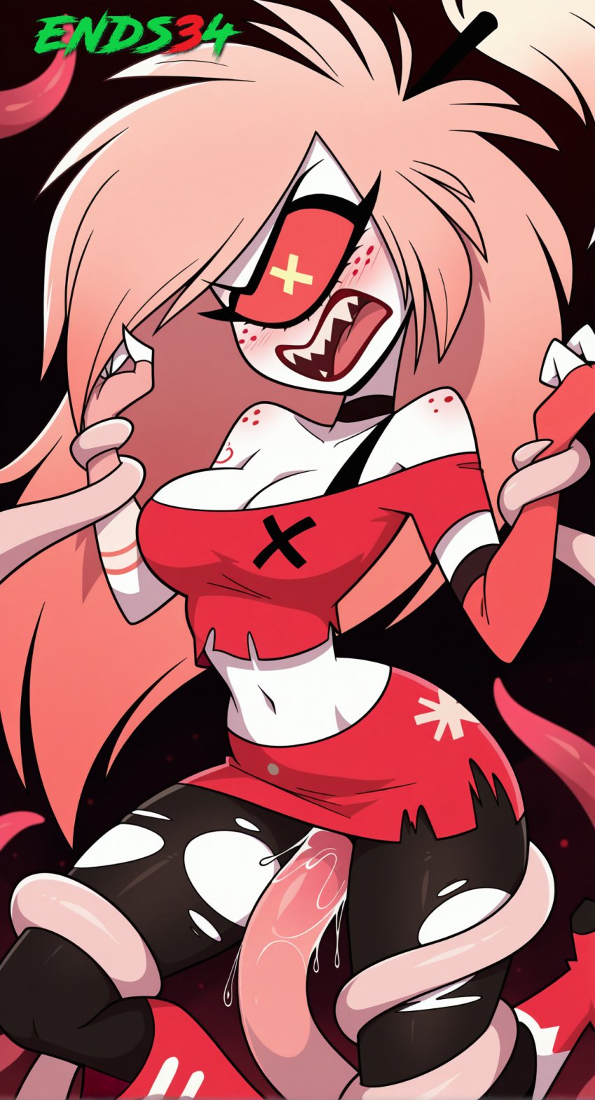 ai_generated angry cherri_bomb defeated defeated_heroine ends34 female female_focus fit_female hazbin_hotel heroine_in_trouble long_hair one_eye rape tentacle tentacle_rape tentacle_sex