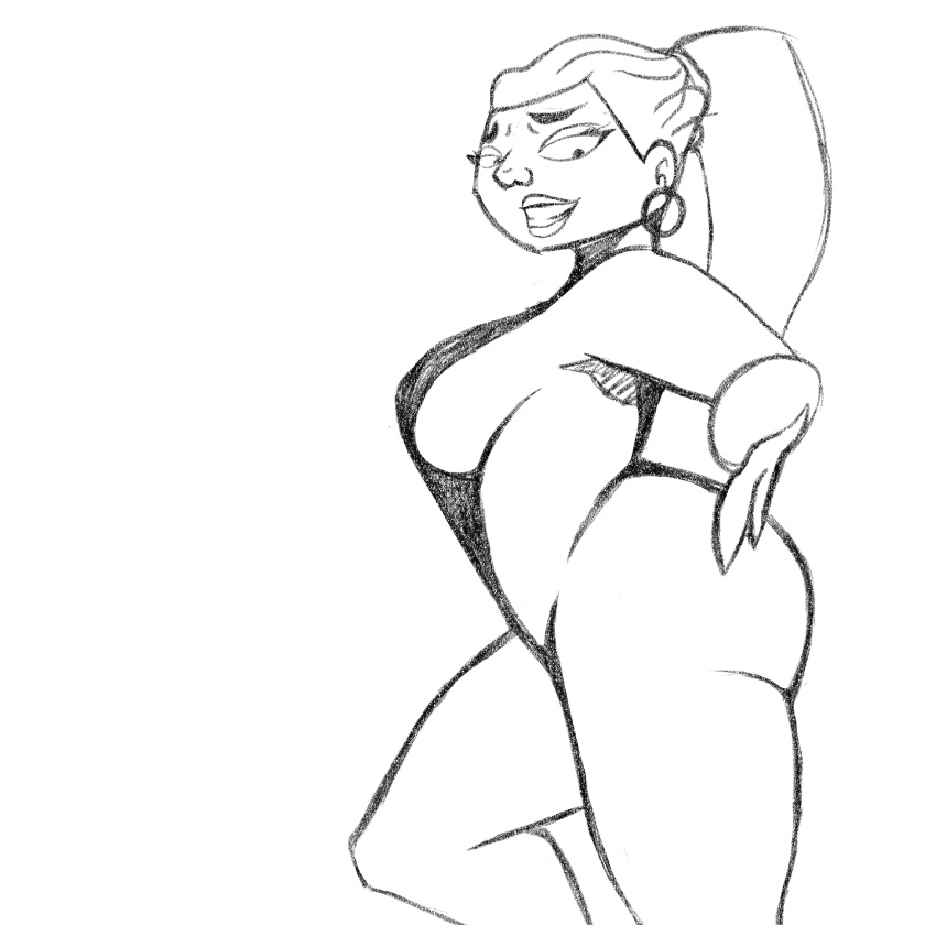 1girls 2d 2d_(artwork) big_ass earring female female_only hoop_earring hourglass_figure large_ass leshawna_(tdi) line_art monochrome nirosmir ponytail sideboob skimpy skimpy_bikini sling_bikini solo thick_thighs total_drama_(series) total_drama_island