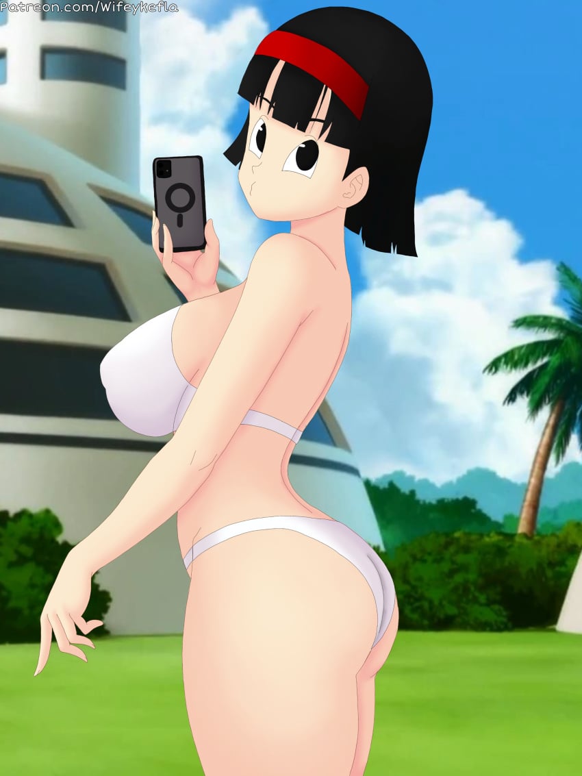 capsule_corporation_logo dragon_ball_super selfie selfie_pose solo solo_female videl videl_(dragon_ball_super) videl_(short_hair) white_panties white_underwear wifeykefla