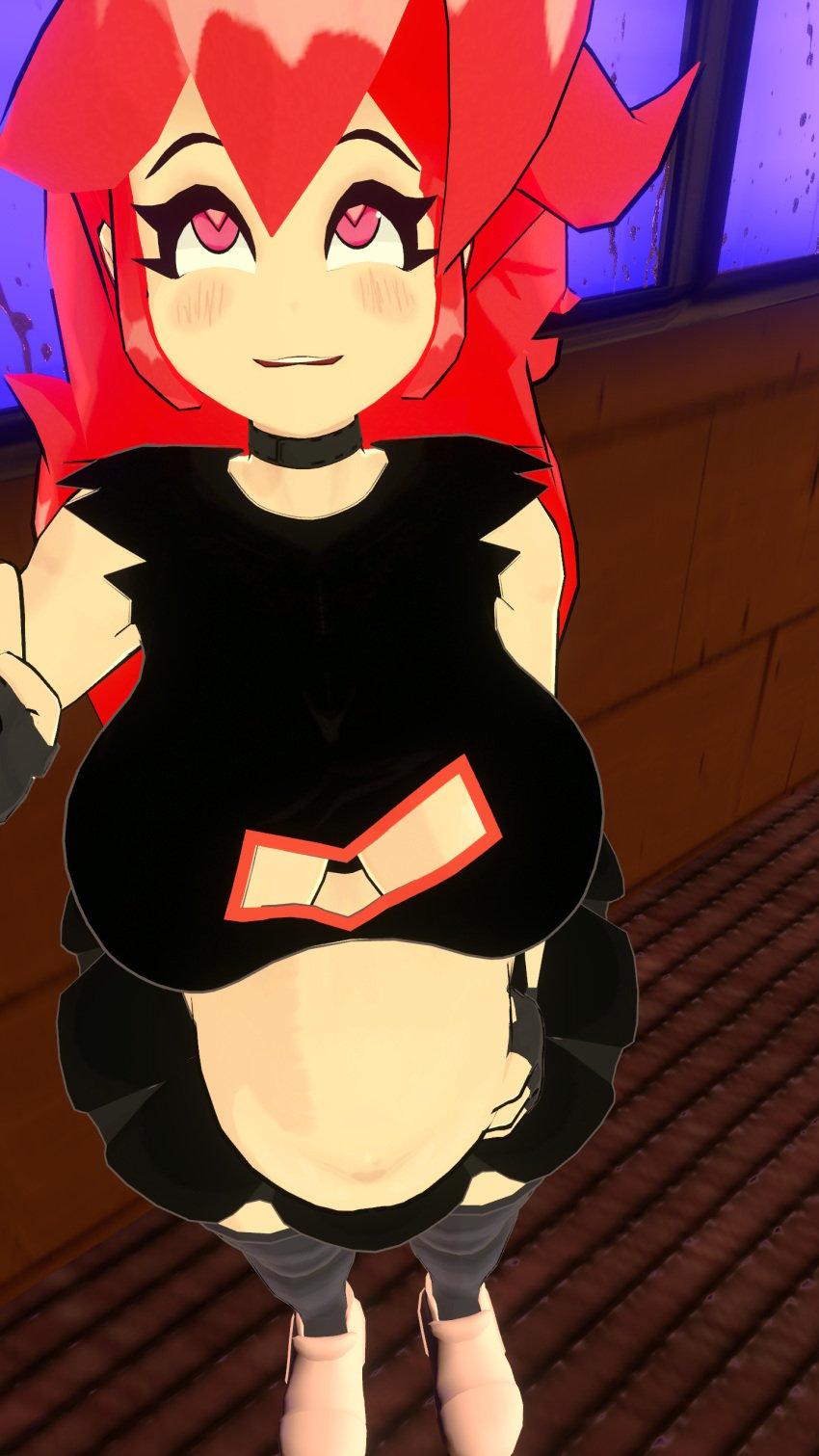 artist_request belly black_shirt chubby chubby_female female female_only friday_night_funkin friday_night_funkin_mod long_hair massive_ass massive_breasts pregnant recolor red_hair skyblue skyblue_(friday_night_funkin) skyverse vrchat vrchat_avatar vrchat_model