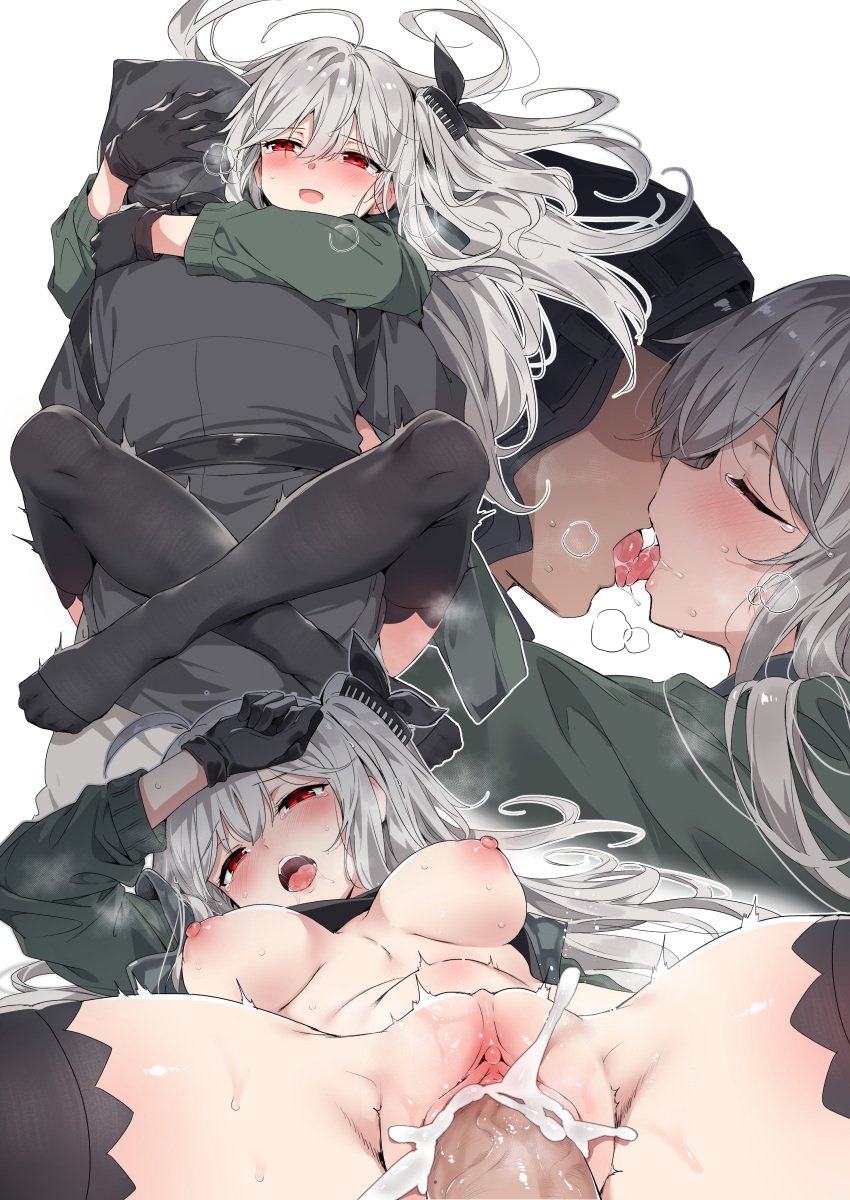 1boy 1girls ahe_gao arknights big_breasts black_thighhighs breasts breasts_out busty clothed_sex clothing_aside crying cum cum_in_pussy cum_inside cum_overflow doctor_(arknights) female female_focus french_kiss gloves grey_hair happy_sex highres hug kataokasan kissing kissing_while_penetrated leg_lock long_hair looking_pleasured male male/female male_penetrating missionary missionary_position multiple_views nipples official_alternate_costume open_clothes passionate romantic sex skadi_(arknights) stockings straight thick_thighs thighhighs thrusting tongue tongue_out uncensored vaginal_penetration