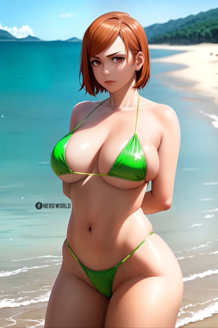 ai_generated beach big_breasts bikini jujutsu_kaisen kugisaki_nobara sexy_beach waifu