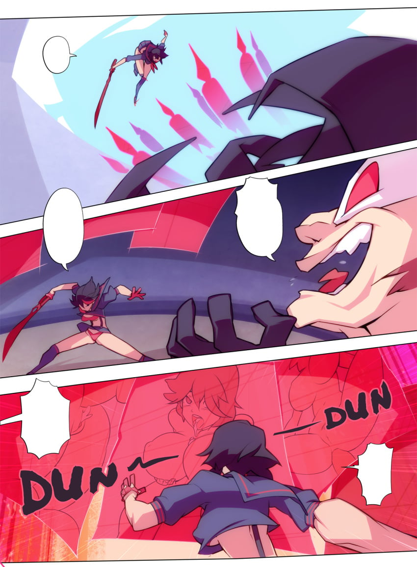 comic comic_page doxy fight kill_la_kill matoi_ryuuko mirror no_dialogue no_text_version panties skirt skirt_lift smiling sword