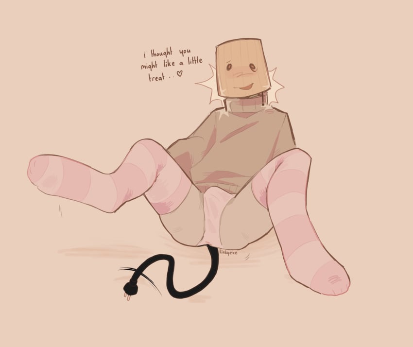 1boy anthro bulge_in_panties bulge_through_clothing femboy kinkyexe lampert_(regretevator) male mostly_clothed open_legs panties regretevator roblox roblox_game robloxian striped_legwear tagme thighhighs