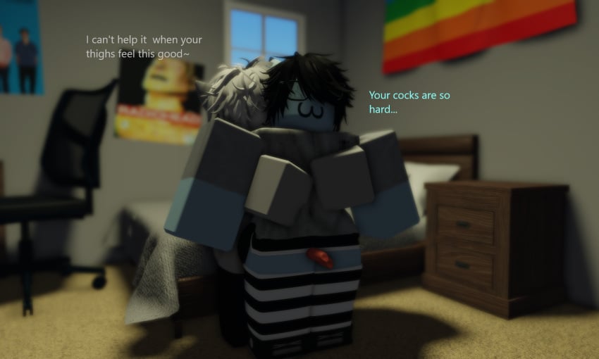 2boys 3d bedroom dialogue dolphin_shorts english_text femboy gay lemon_shark male_only roblox robloxian self_upload shark shorts svenskii tagme text thigh_sex thighhighs tiger_shark weezer_(blue_album)