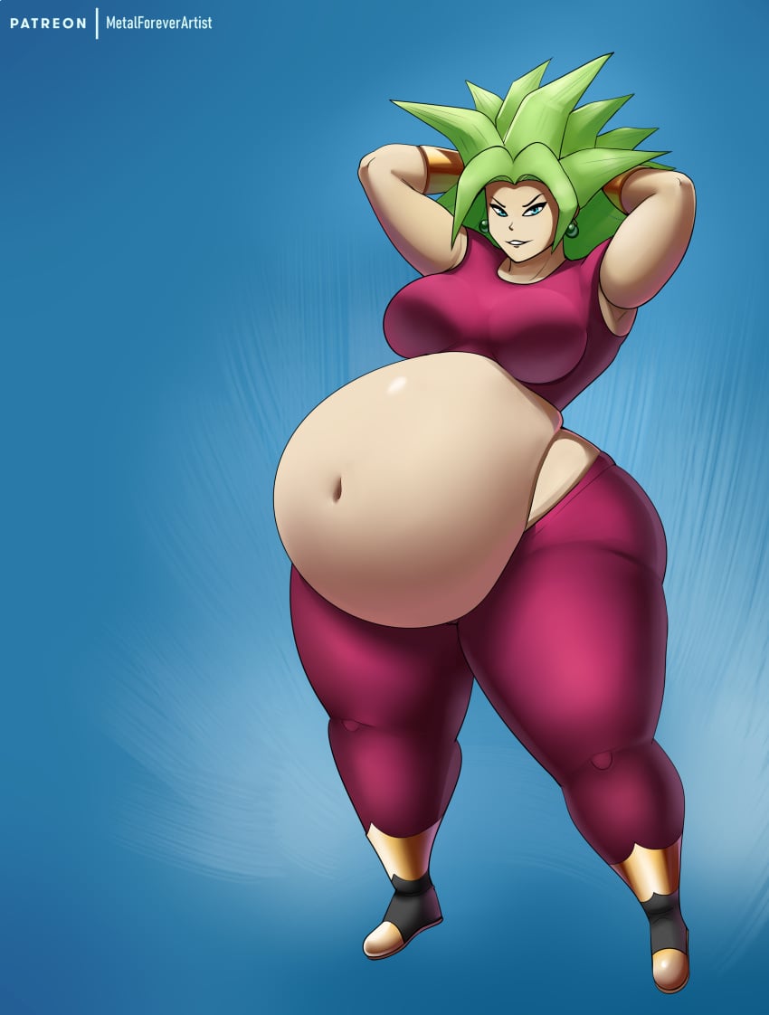 1girls after_vore belly big_ass big_belly big_breasts big_butt breasts dragon_ball dragon_ball_super fat_belly female_pred green_hair kefla looking_at_viewer metalforever post_vore saiyan solo standing super_saiyan thick_female thick_thighs vore wide_hips