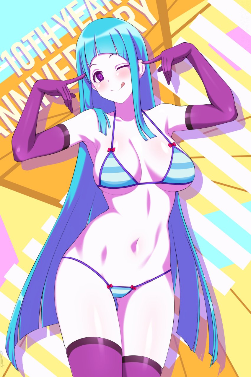 2d bikini blue_hair lindaroze me!me!me! meme_(me!me!me!) tagme third-party_edit white_skin