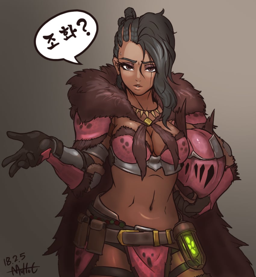 anjanath_(armor) armor breasts capcom dark_skin monster_hunter monster_hunter_world muhut provisions_manager(monster_hunter_world)