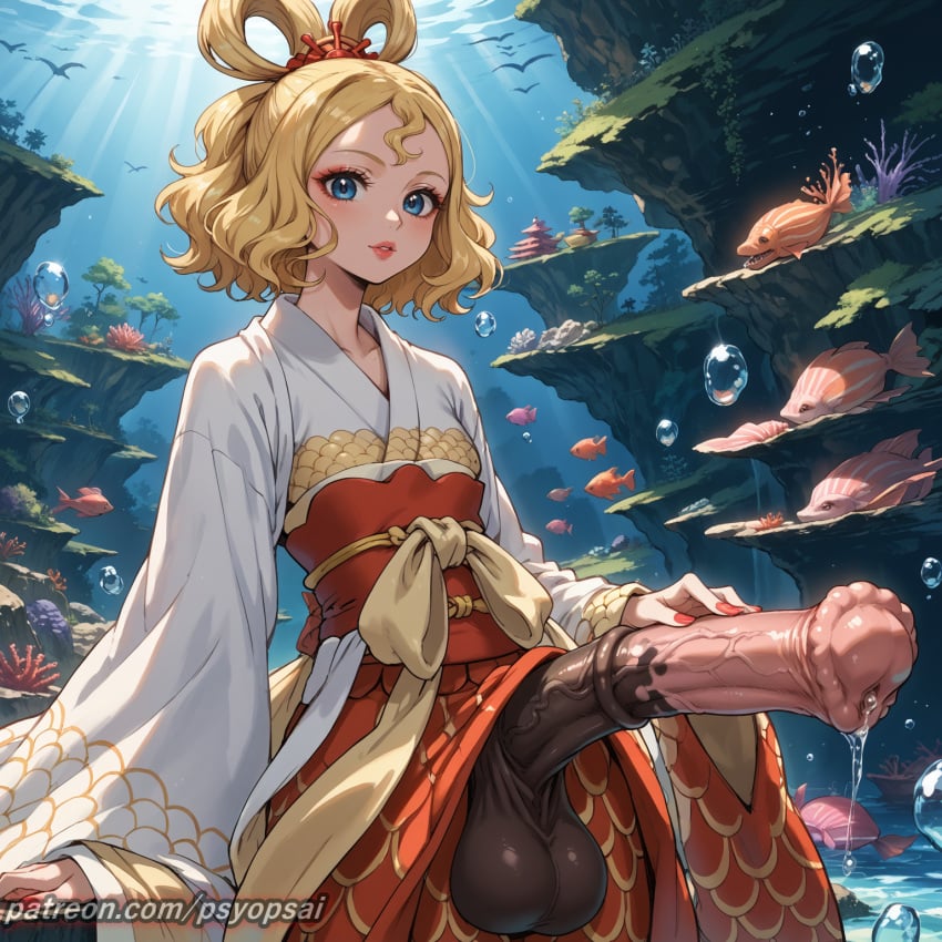 1futa ai_generated artist_name colored digital_media_(artwork) front_view futa_only futanari horsecock horsecock_futanari massive_penis mermaid monster_cock monster_girl one_piece otohime psyopsai solo solo_focus underwater watermark