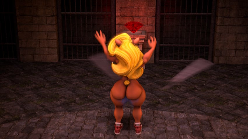 1girls ass blonde_hair gem javier222 large_ass nude_female orange_fur striped_clothing tawna_bandicoot