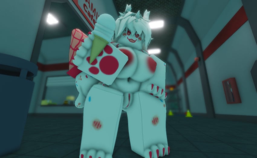 anthro breasts female food furry happy_expression ice_cream ice_cream_cone kaiju_paradise looking_at_viewer offering_food pink_nipples pink_pussy ravenuwu roblox self_upload sprinklekit_(kaiju_paradise)