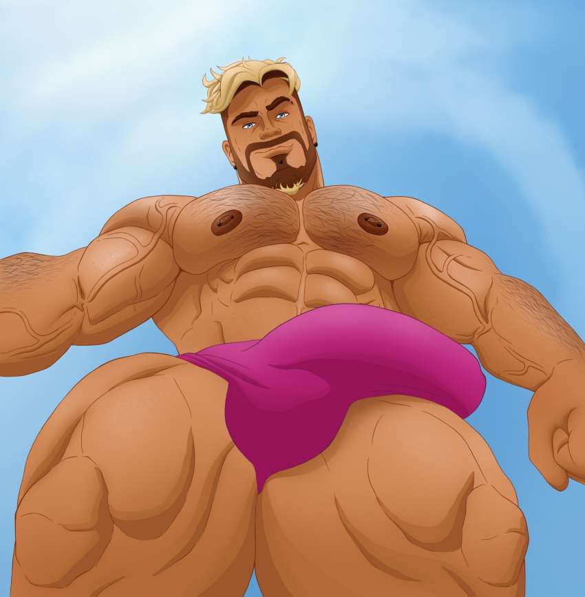 balls bara beard big_balls big_penis bulge facial_hair flaccid huge_cock jael_(jondessins) jondessins male male_only muscles muscular penis solo solo_male worm's-eye_view