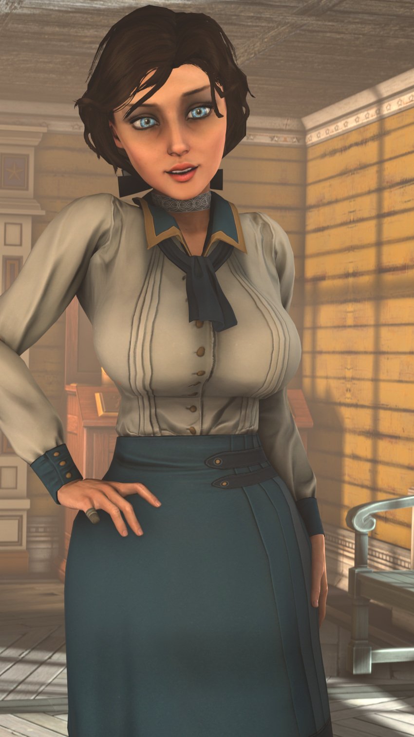 3d bioshock bioshock_infinite blue_eyes brown_hair busty dinoboy555 elizabeth_comstock female female_focus hourglass_figure long_hair ponytail tagme wide_hips