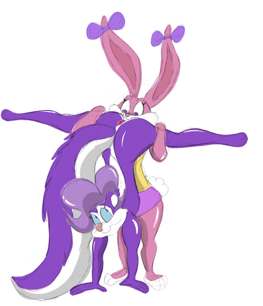 2girls anthro anus babs_bunny cunnilingus feet female female/female fifi_la_fume hare hi_res jrxt lagomorph leporid mammal mephitid oral sex skunk spread_legs spreading tiny_toon_adventures vaginal_penetration warner_brothers