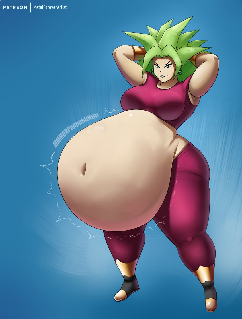 1girls belly big_belly big_breasts breasts digestion dragon_ball dragon_ball_super female_pred green_hair kefla looking_at_viewer metalforever muffled_scream saiyan same_size_vore super_saiyan thick_thighs vore vore_belly