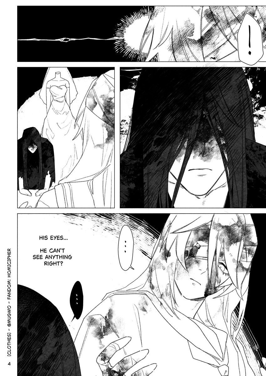 2d bandage bandaged_hand bandaged_hands bandaged_head bandages black_and_white black_hair black_robe blood blood_on_face blood_on_hand blood_stain bloody_bandage bloody_clothes bridal_gloves bridal_gown bridal_veil bride bride_gown bride_veil comic comic_page comic_panel headless homicipher kneeling long_black_hair long_hair long_hair_female long_hair_male mc_(homicipher) mr_crawling mugwo6666 part_4 realization ripped_clothing ripped_sleeves sailor_collar school_uniform schoolgirl text the_bride_(homicipher) torn_clothes torn_clothing torn_sleeves wedding_attire wedding_dress wedding_gloves wedding_veil