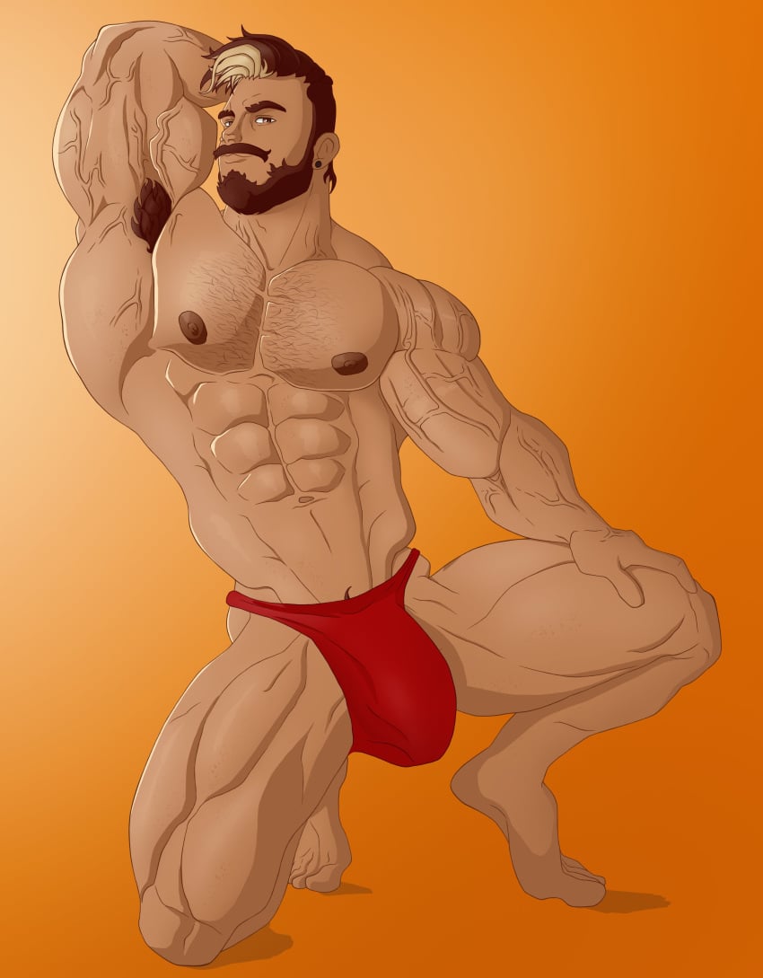 arm_behind_head armpit armpit_hair balls bara beard big_balls big_penis bulge facial_hair flaccid huge_cock john_(jondessins) jondessins male male_only muscles muscular penis solo solo_male spread_legs