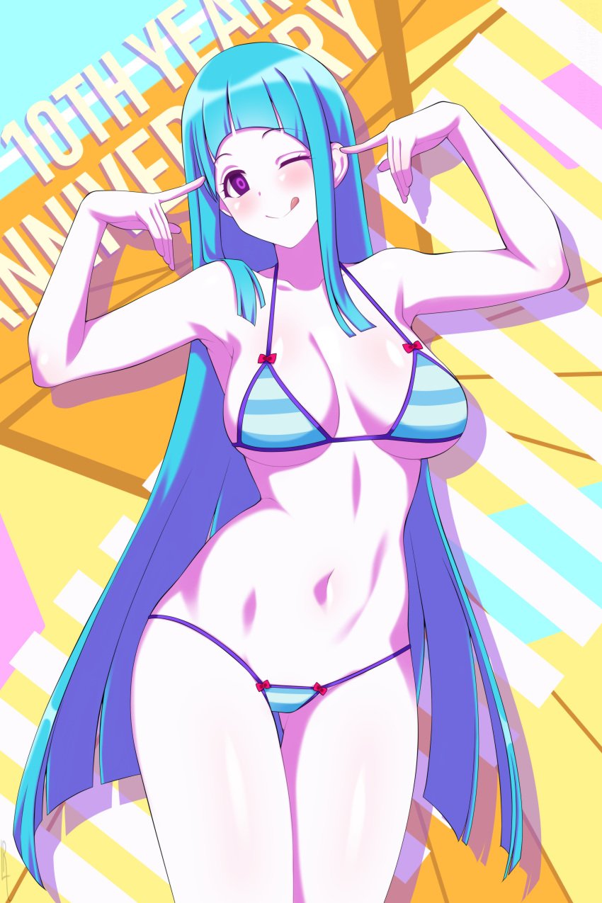 bikini blue_hair lindaroze me!me!me! meme_(me!me!me!) tagme white_skin