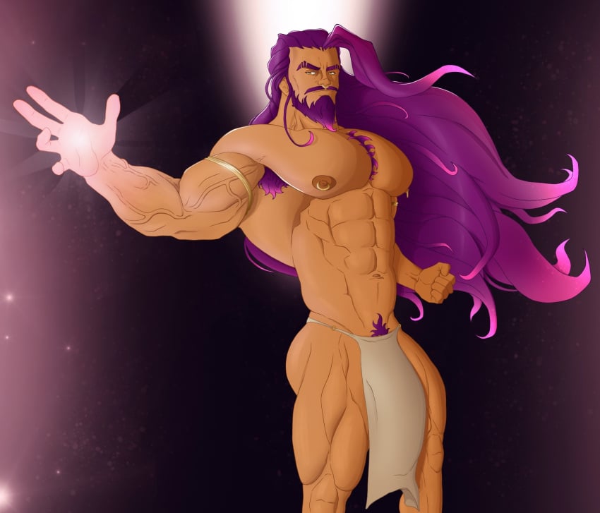 armpit_hair balls bara beard big_balls big_penis bulge chest_hair facial_hair flaccid huge_cock jondessins loincloth long_hair male male_only muscles muscular penis said_(jondessins) solo solo_male