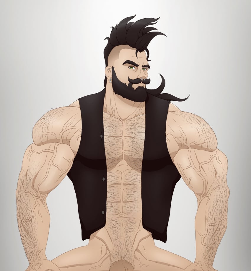 balls bara beard big_balls big_penis body_hair bottomless drakar_(jondessins) facial_hair flaccid huge_cock jondessins male male_only muscles muscular pantsless penis solo solo_male