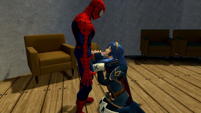 3d blue_eyes cowman crossover eastern_and_western_character female fire_emblem fire_emblem_awakening garry's_mod human long_hair lucina_(fire_emblem) male marvel marvel_comics nintendo open_mouth oral peter_parker spider-man spider-man_(series) straight straight_hair tagme