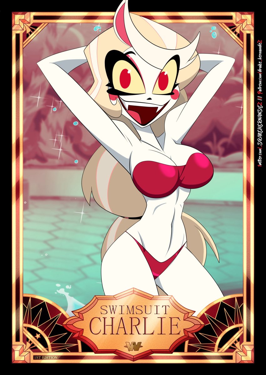 bikini bikini_girl blonde_hair charlie_morningstar charlie_morningstar_(hazbin_hotel) demon demon_girl demon_humanoid female female_focus female_only great_dude hazbin_hotel red_bikini red_eyes swimwear white_body white_skin