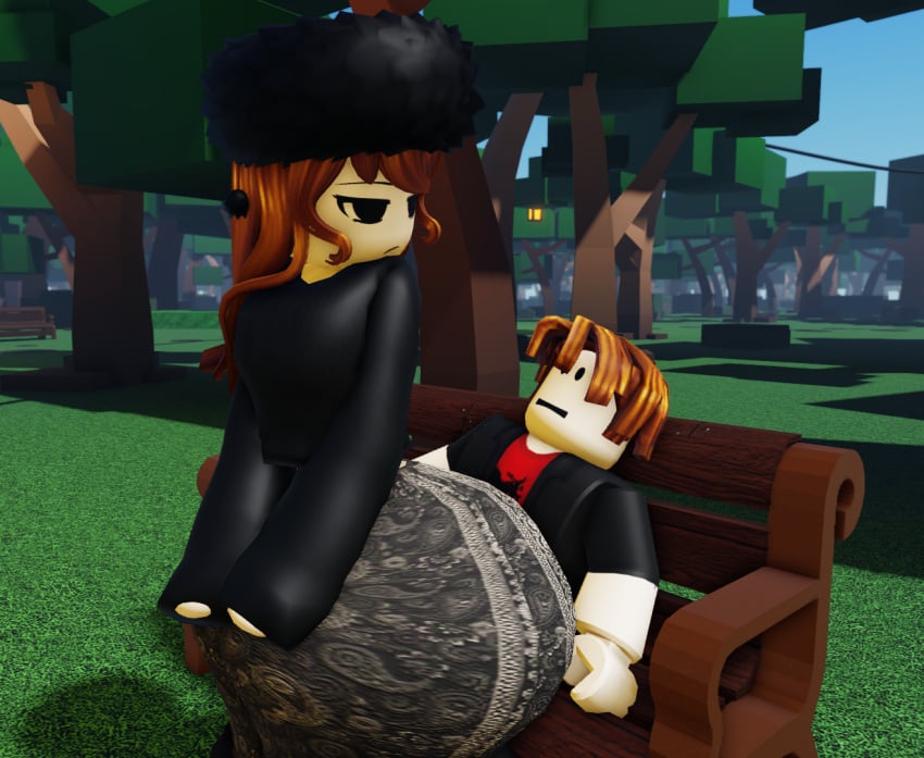 bacon_hair caked_up confused_look deviantart_link dumptruck_ass fat_ass hot_as_fuck huge_ass looking_at_each_other massive_ass roblox roblox_background robloxian seating sitting_on_lap sitting_on_person small_breasts trippinguy