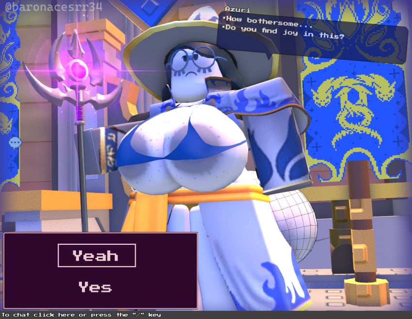 1girls 3d areolae ass azuri_(block_tales) baronaces block_tales bra breasts clothing dialogue dialogue_box english_text female first_porn_of_character game_cg nipples nipples_visible_through_bikini player_(block_tales) roblox roblox_game robloxian self_upload tagme text text_box thighs twitter_username watermark
