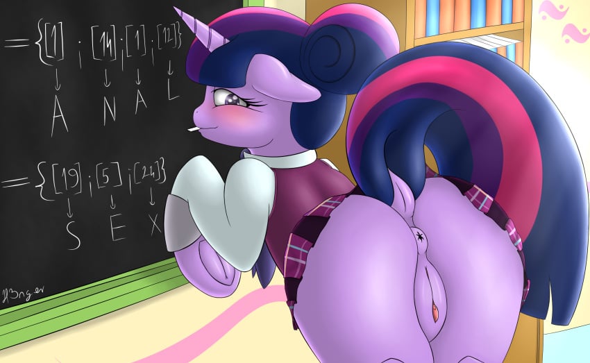 2015 anus ass blush bottomless clitoris clothed clothing equine female friendship_is_magic hair half-dressed horn horse looking_at_viewer mammal multicolored_hair my_little_pony non-anthro pony presenting presenting_anus presenting_hindquarters presenting_pussy pussy school skirt smile solo tail_dock twilight_sparkle unicorn upskirt