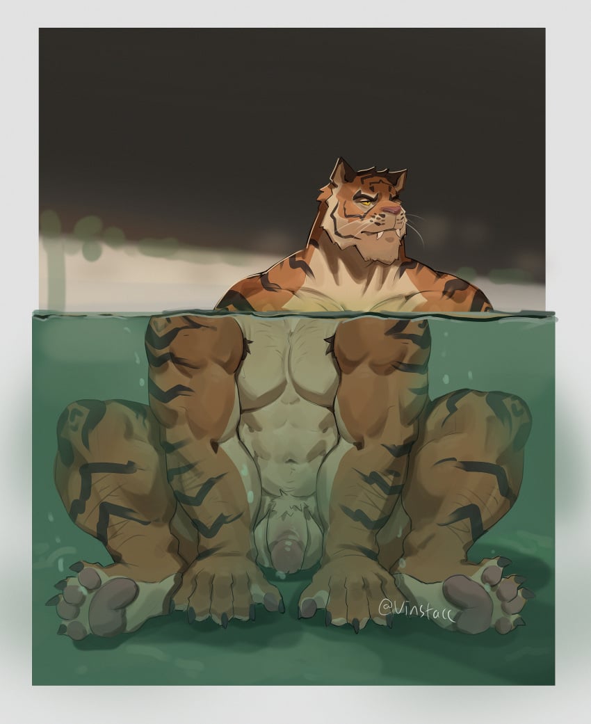 2025 abs absurd_res anthro armpit_hair balls bara biceps big_balls big_muscles big_penis body_hair border casual_nudity claws deltoids epic_games eyebrows felid flaccid foreskin fortnite fur genitals glans hi_res huge_muscles humanoid_genitalia humanoid_penis male mammal muscles muscular muscular_anthro muscular_male navel nude oscar_(fortnite) pantherine partially_submerged pawpads pecs penis plantigrade signature simple_background sitting skinny_dipping solo teeth thick_arms thick_thighs tiger tuft uncircumcised vinstacc water whiskers white_border yaoi
