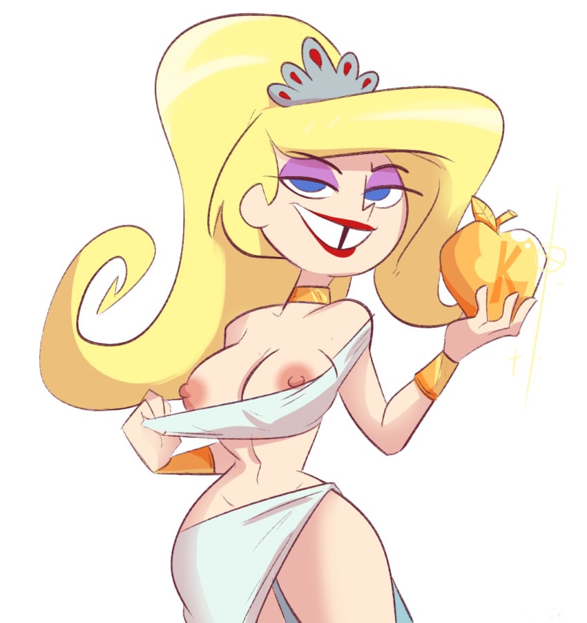 1girls apple_of_discord bimbo cartoon_network eris_(billy_and_mandy) eyeshadow female female_only flashing goddess golden_apple hourglass_figure lipstick makeup nipples smile solo the_grim_adventures_of_billy_and_mandy