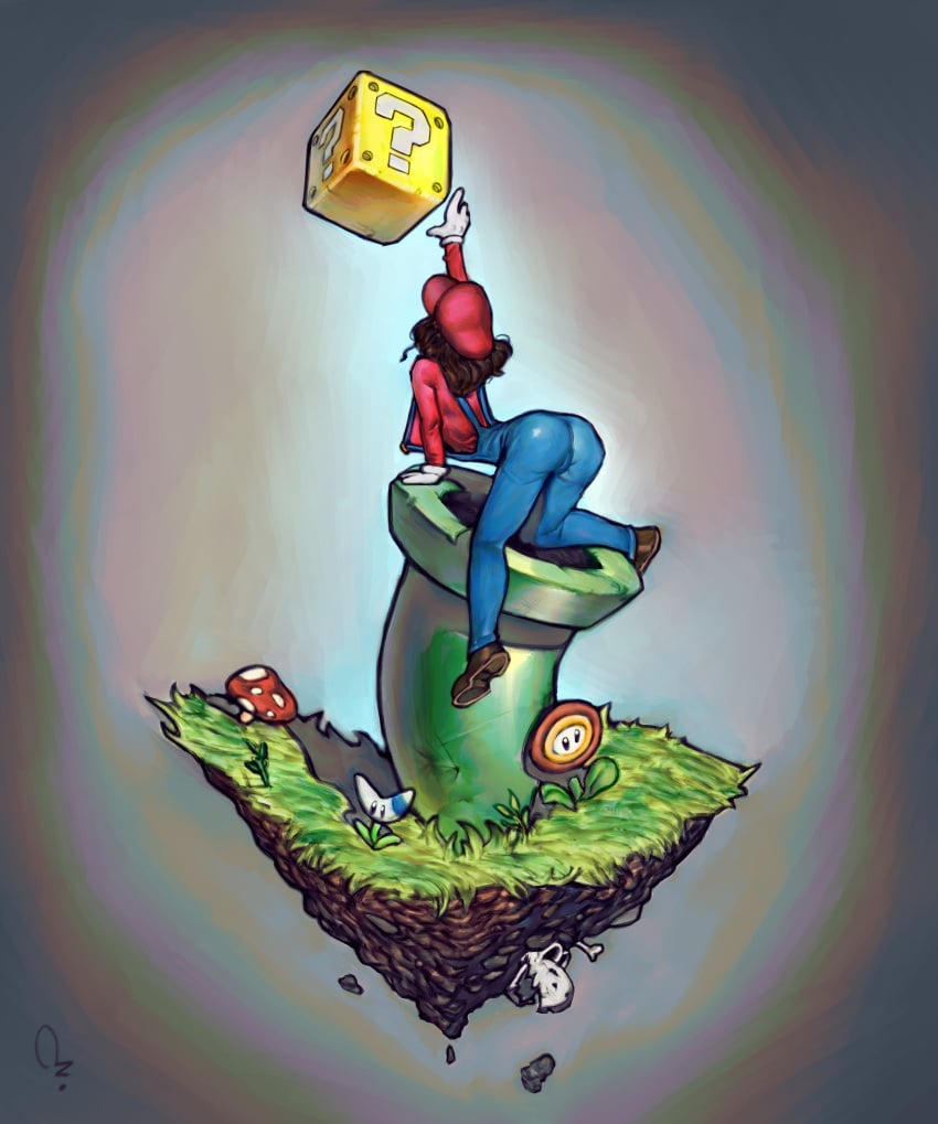 1girls 2024 absurd_res alternate_version_at_source alternate_version_available ass brown_hair clothed clothed_female denim_clothing extinctyellow female female_only genderswap_(mtf) gloves hat hi_res long_sleeves mario_(series) mushroom nintendo pipe power_up red_clothing rule_63 solo solo_female thin_female watermarked_at_source