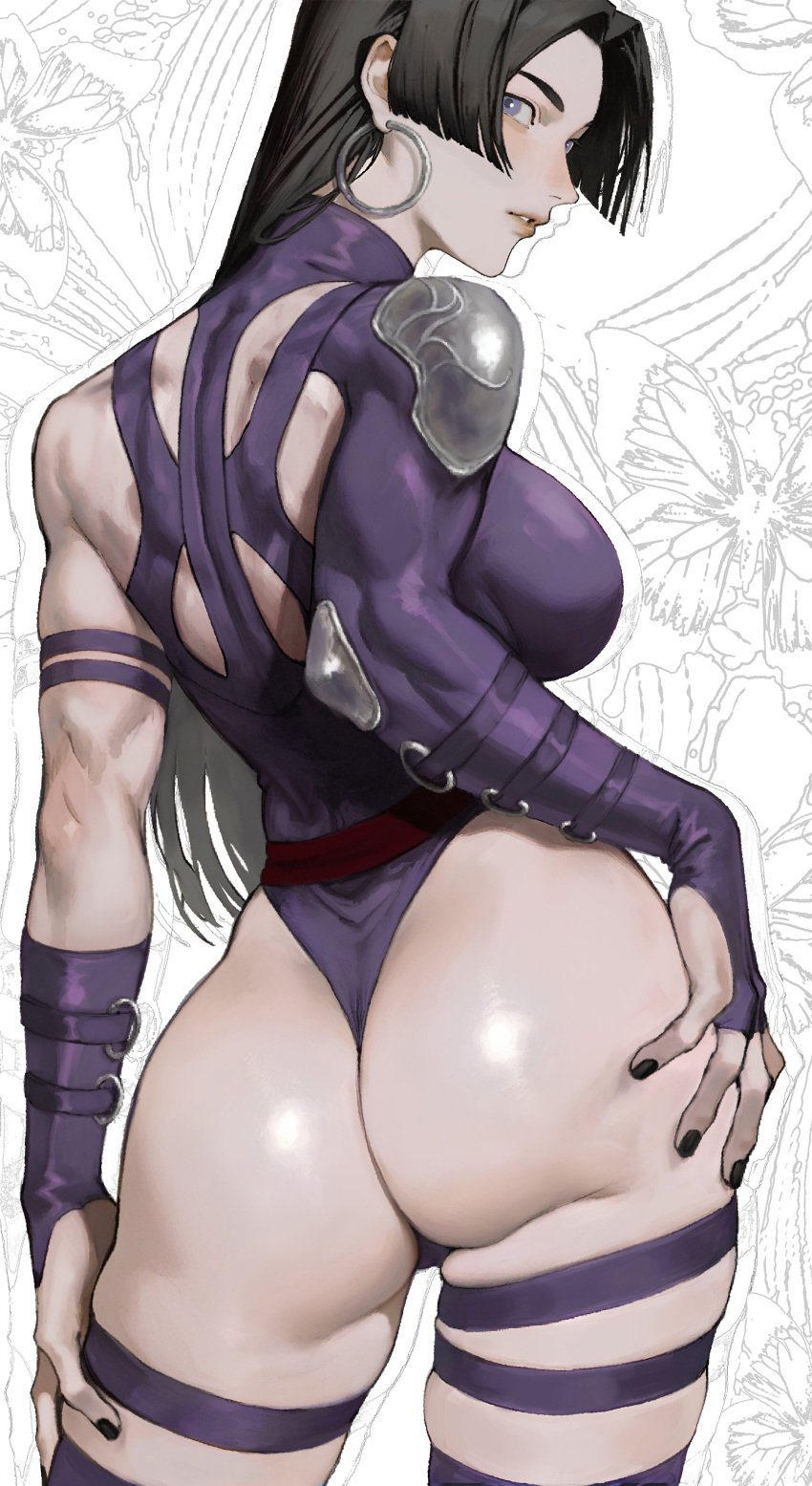 1girls ass ass_focus back_view black_hair butt_crack butt_focus clothed clothed_female dat_ass dat_butt female lapefamm looking_back marvel marvel_comics marvel_rivals psylocke psylocke_(marvel_rivals) solo x-men
