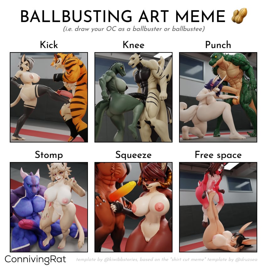 absurd_res anthro areola ball_punching balls biped blue_body blue_eyes breasts canid canine cock_and_ball_torture connivingrat crocodile crocodilian dragon erection felid female fur genital_torture genitals glans green_body group hair hi_res horn humanoid_genitalia humanoid_penis kicking_balls lagomorph leporid male male/female mammal mostly_nude mythological_creature mythological_scalie mythology nipples orange_body orange_fur pantherine penis rabbit reptile scalie standing tan_body tiger
