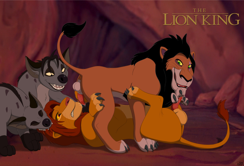 balls barbs claws clenched_teeth disney duo_focus erection feline forced gay grope group hyena lion lying male mammal mane mcfan naughty_face on_back penis precum precum_string quadruped scar_(the_lion_king) sheath side_view simba straddling teeth the_lion_king yaoi