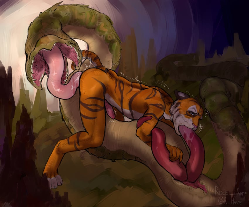 2_penises 69_position absurd_res anthro cave diphallia diphallism duo felid feline genitals hi_res male male/male mammal multi_genitalia multi_penis oral pantherine penis rote_haare sex size_difference tiger tongue unknown_species worm xenophilia