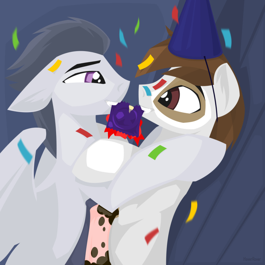 animal_genitalia birthday_hat condom condom_in_mouth confetti couple duo earth_pony equine erection eye_contact friendship_is_magic frottage horse horsecock hoverrover male mammal mottled_penis my_little_pony pegasus penis pipsqueak_(mlp) pony rumble_(mlp) sex smile wings yaoi