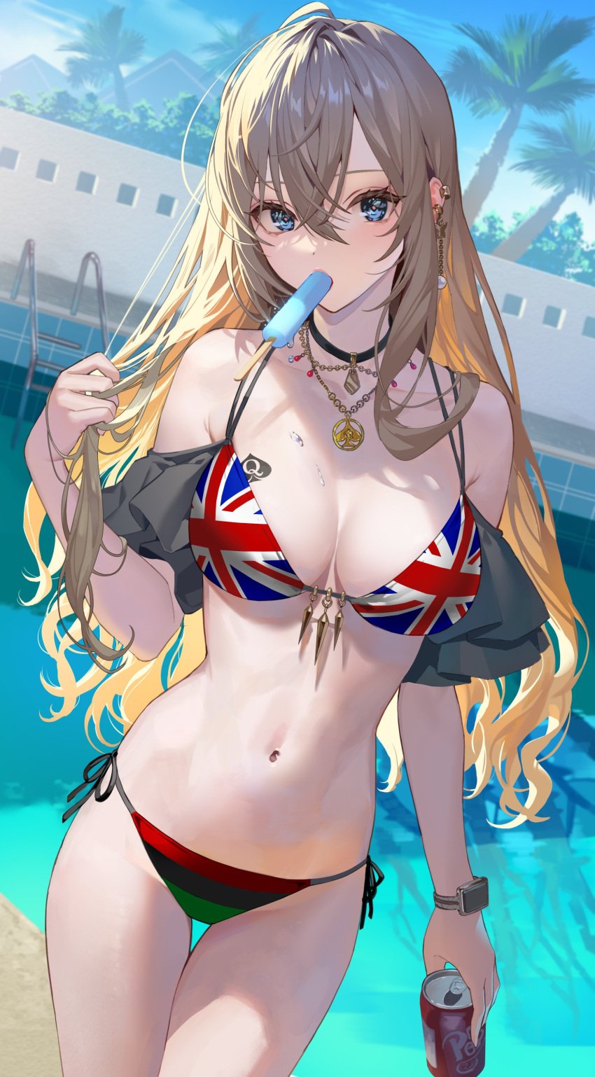 1girls bikini bikini_bottom bikini_top blacked blacked_clothing bnwo british british_female british_flag british_flag_bikini colonized conquered interracial pan_african_colors