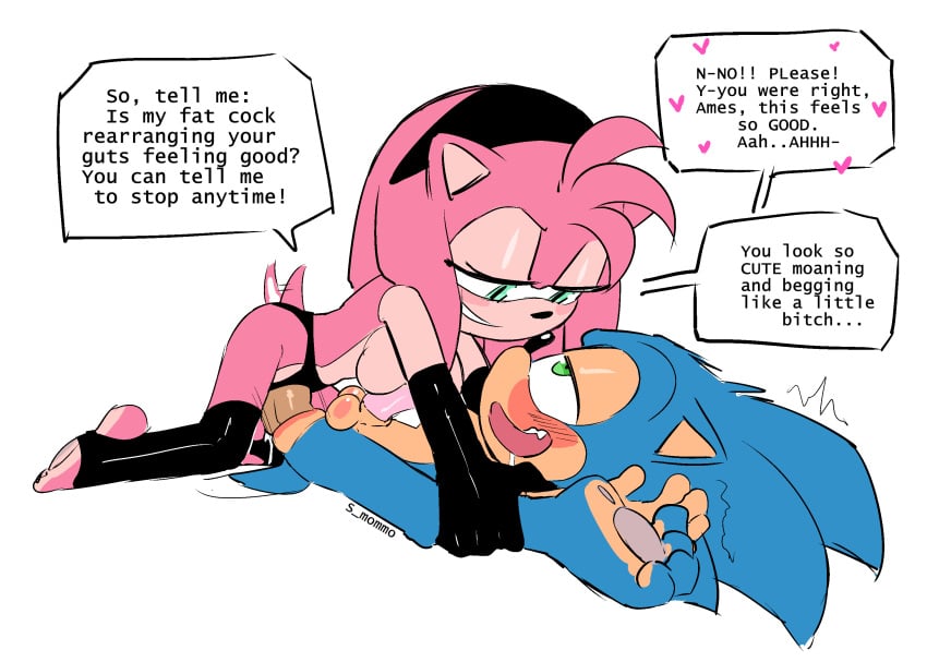 amy_rose balls dominant_female elbow_gloves fellatio female furry latex_clothing leggings legs_up male muttgirl pegging penis pov sega sex smommo sonic_(series) sonic_the_hedgehog strap-on submissive_male tailwag
