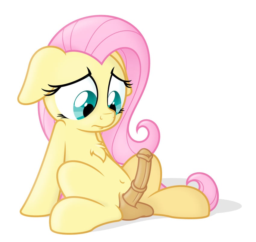 2015 absurd_res animal_genitalia balls dickgirl equine erection feral fluttershy_(mlp) friendship_is_magic fur green_eyes hair hi_res horse horsecock intersex mammal my_little_pony nude pegasus penis pony simple_background solo vector wings yellow_fur zutheskunk