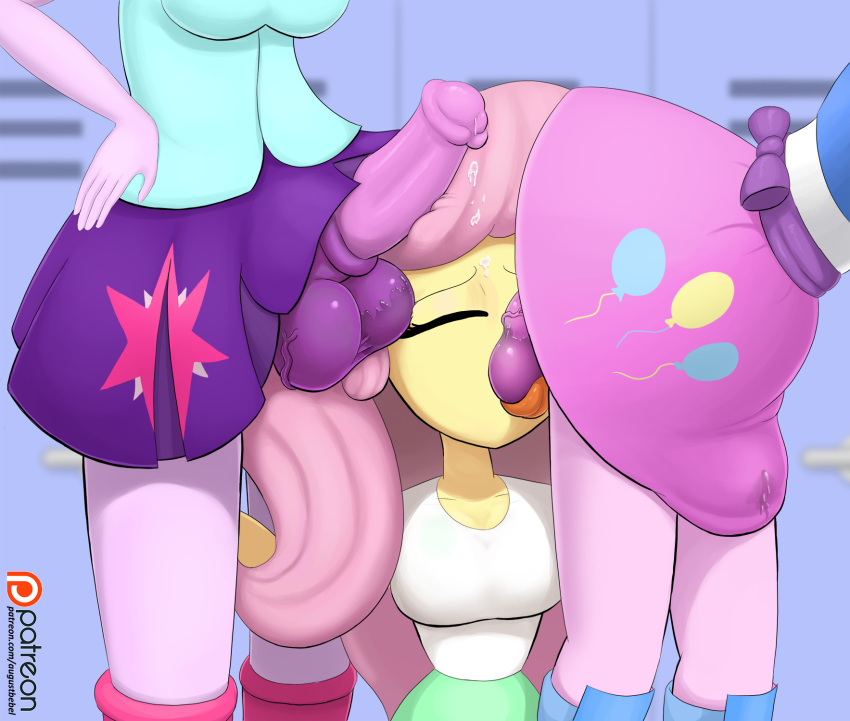 2015 animal_genitalia augustbebel ball_sucking balls big_balls closed_eyes dialogue dickgirl english_text equestria_girls erection fellatio female fluttershy_(eg) fluttershy_(mlp) friendship_is_magic futa_on_female futanari group hair horsecock human inside intersex long_hair mammal my_little_pony oral penis penis_under_skirt pink_hair pinkie_pie_(eg) pinkie_pie_(mlp) precum sex skirt sucking text tongue tongue_out twilight_sparkle_(mlp) vein yellow_skin