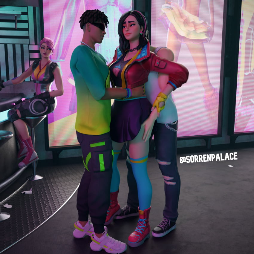 3d alto_(fortnite) blender clothed exhibitionism female fortnite fortnite:_battle_royale journey_(fortnite) nightclub public rox_(fortnite) sandwiched skirt_lift sorrenpalace teasing wilder_(fortnite)