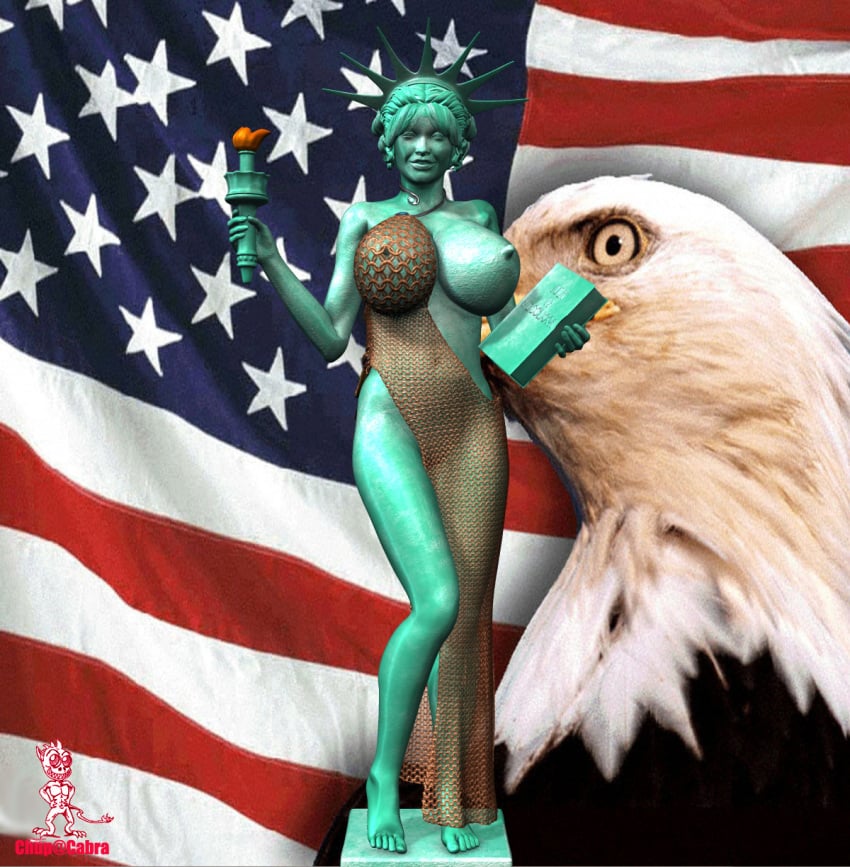 3d breasts chup@cabra female inanimate metallic_body nipples statue_of_liberty