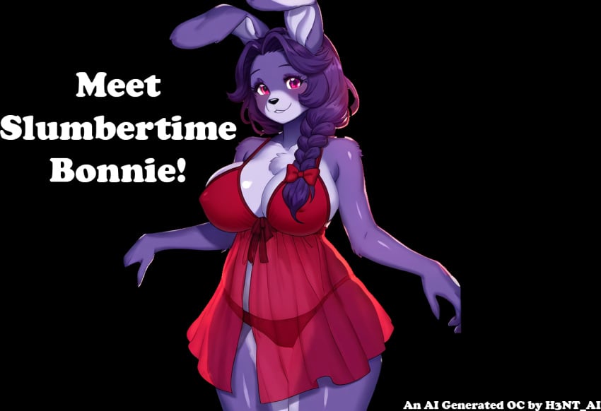 ai_generated anthro bonnie_(fnaf) boobs braid braided_hair breasts bunny female five_nights_at_freddy&#039;s fnaf fur furry h3nt_ai hairbow hare nightgown nipples_visible_through_clothing oc original_character rabbit slumbertime_bonnie tits titties