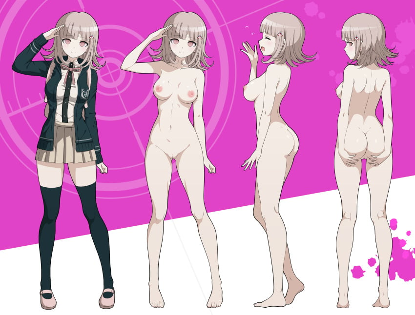 ass breasts completely_nude danganronpa danganronpa_(series) danganronpa_2:_goodbye_despair flats fully_clothed mary_janes nanami_chiaki nanikairu nipples pasya-pasya pussy tagme uncensored