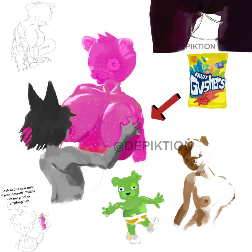 absurd_res anthro bear big_breasts bodily_fluids breast_play breast_squish breast_suck breasts close-up depikt duo epic_games felid feline female fortnite genital_fluids genitals gummi_team_leader hand_on_breast hand_on_head hi_res jvr male male/female mammal milk nude pussy squish sucking vaginal_fluids